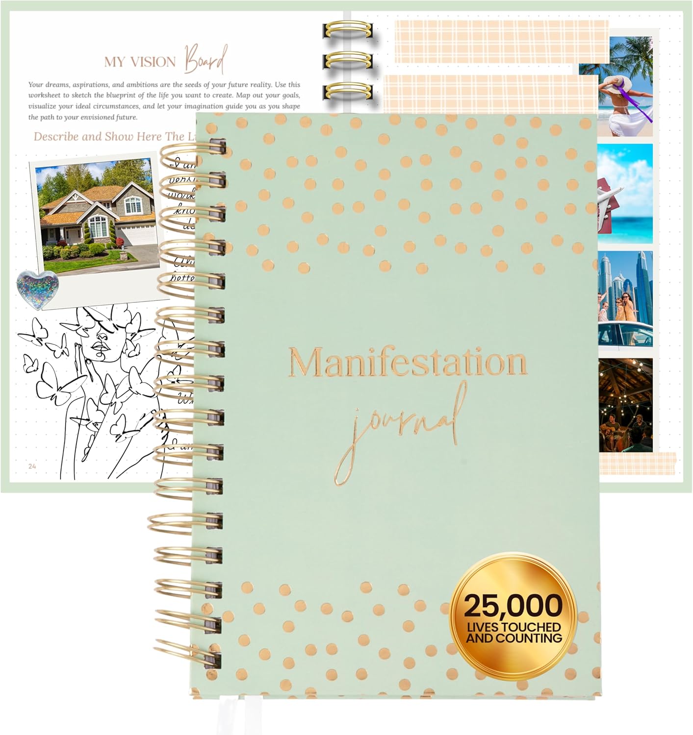 Manifestation Journal for Women | Guided 369 Method & Undated 90-Day Planner for Intentional Goal Setting - Sage Green
