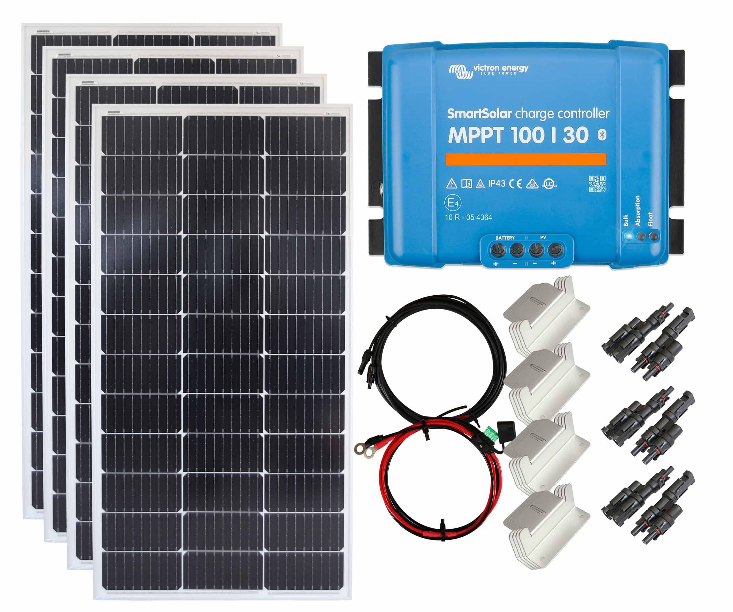 Lowenergie Silver 400W Mono Solar Panel Kit Charging Mppt Smart Controller Battery Z-Mount With Mounting Brackets, Cables & T-Branches