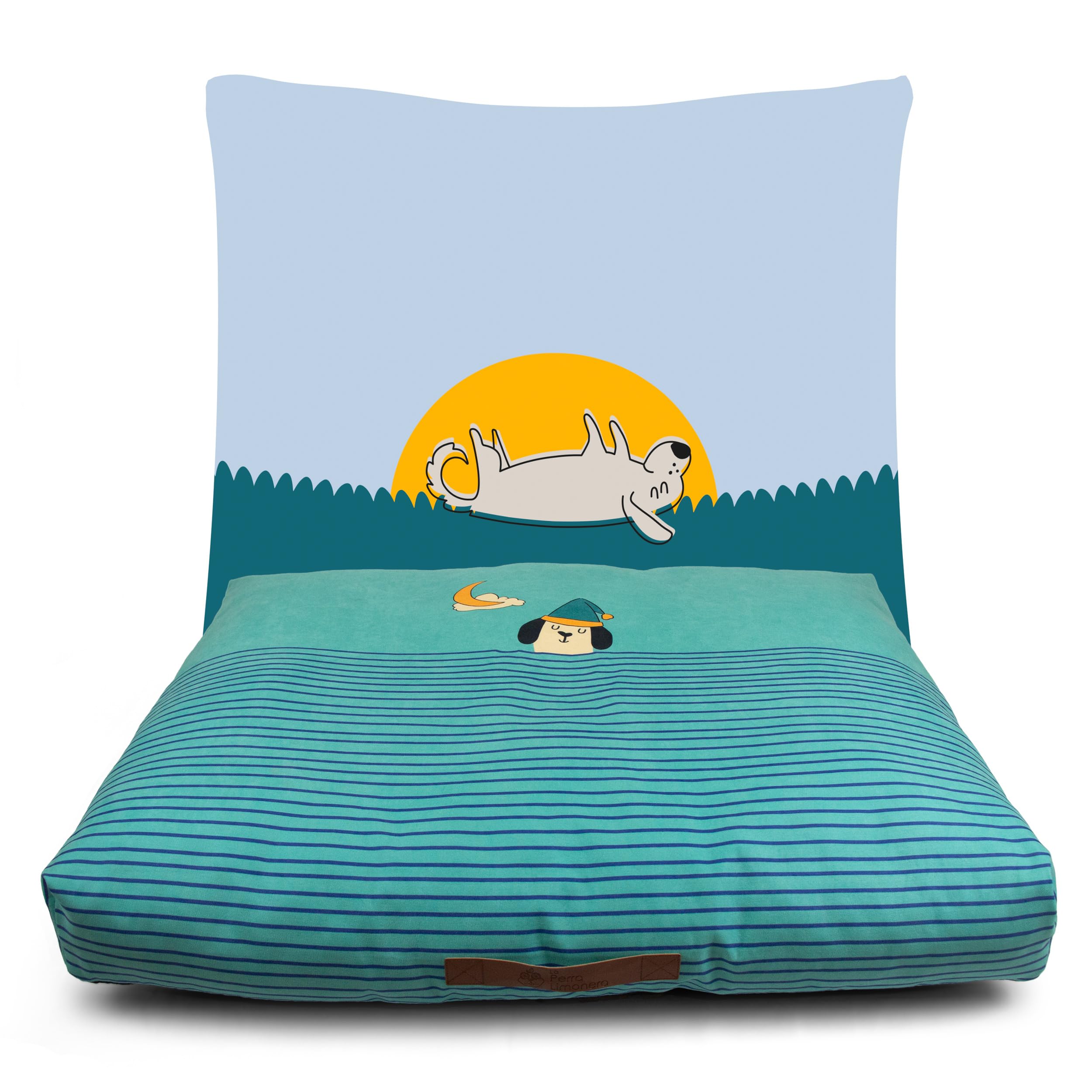Cama para perros + Funda Extra 90x70x12cm, Cama Perros Medianos y grandes. Impermeable, con funda extraíble, Lavable a máquina, antideslizante, colchón cojín perro, asa de cuero vegano