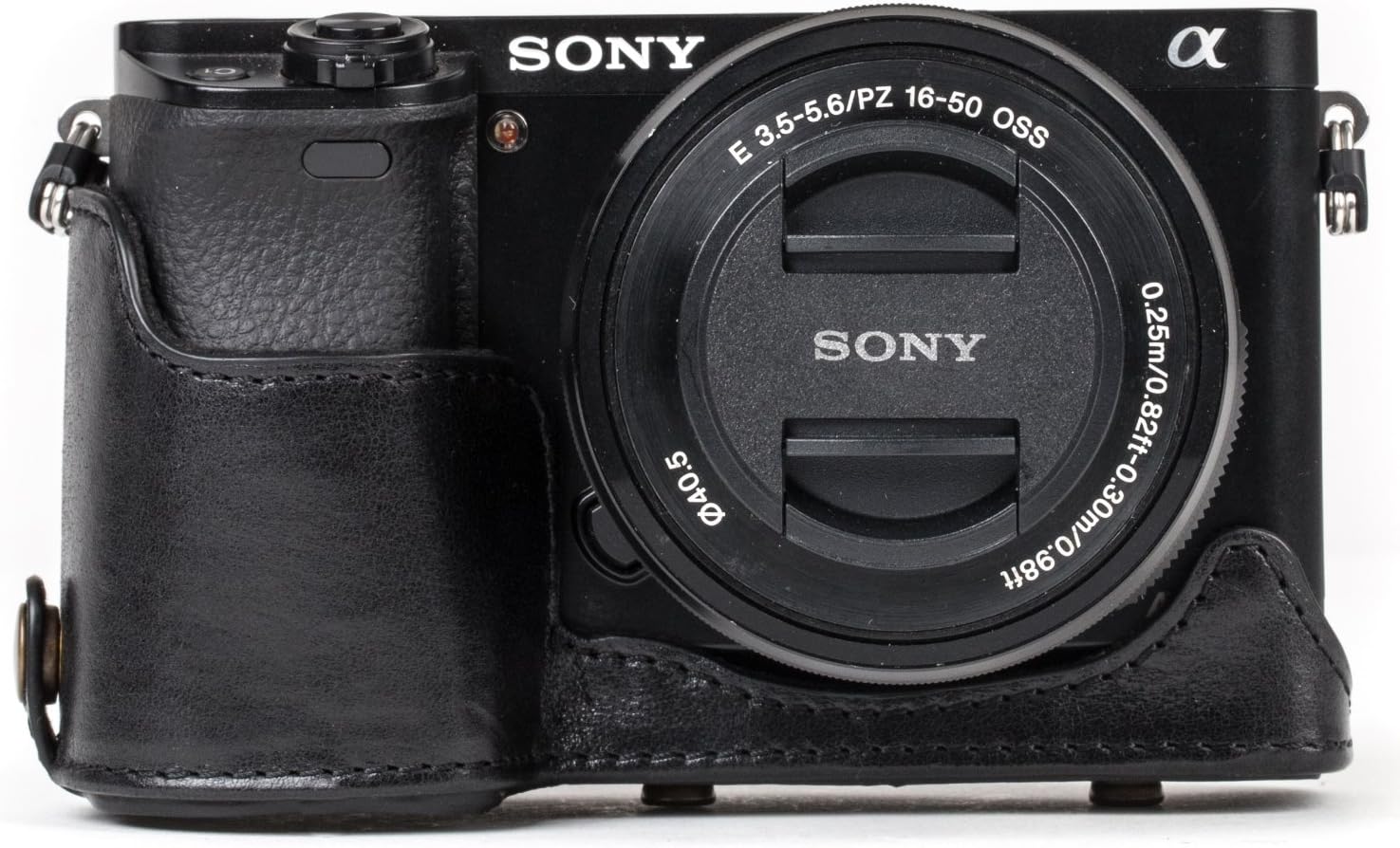 MegaGear Ever Ready Genuine Leather Camera Case and Bag for Sony Alpha A6300, A6000 (16-50 mm) (Black)