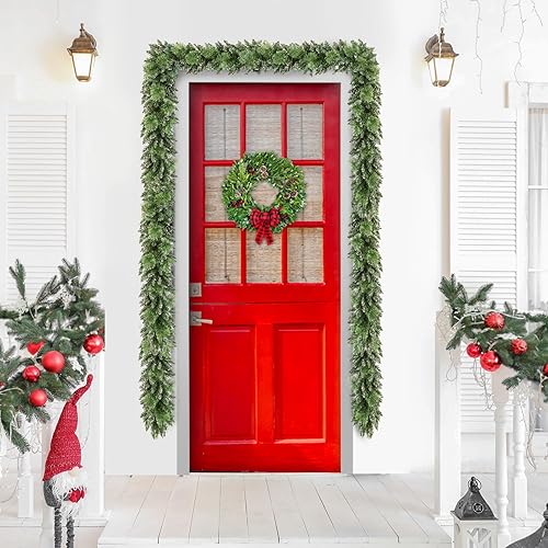 Miniatura 6 de Jin&Bao Guirnalda de Navidad de 9 pies con luces, guirnalda de piña verde preiluminada con 100 luces LED, decoraciones de Navidad con función de