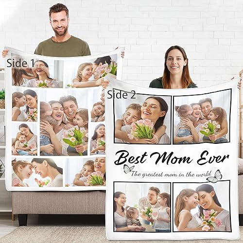 Miniatura 14 de Manta personalizada de doble cara, regalos de Navidad para familiares y amigos, manta personalizada con texto fotográfico para mamá, papá, abuela