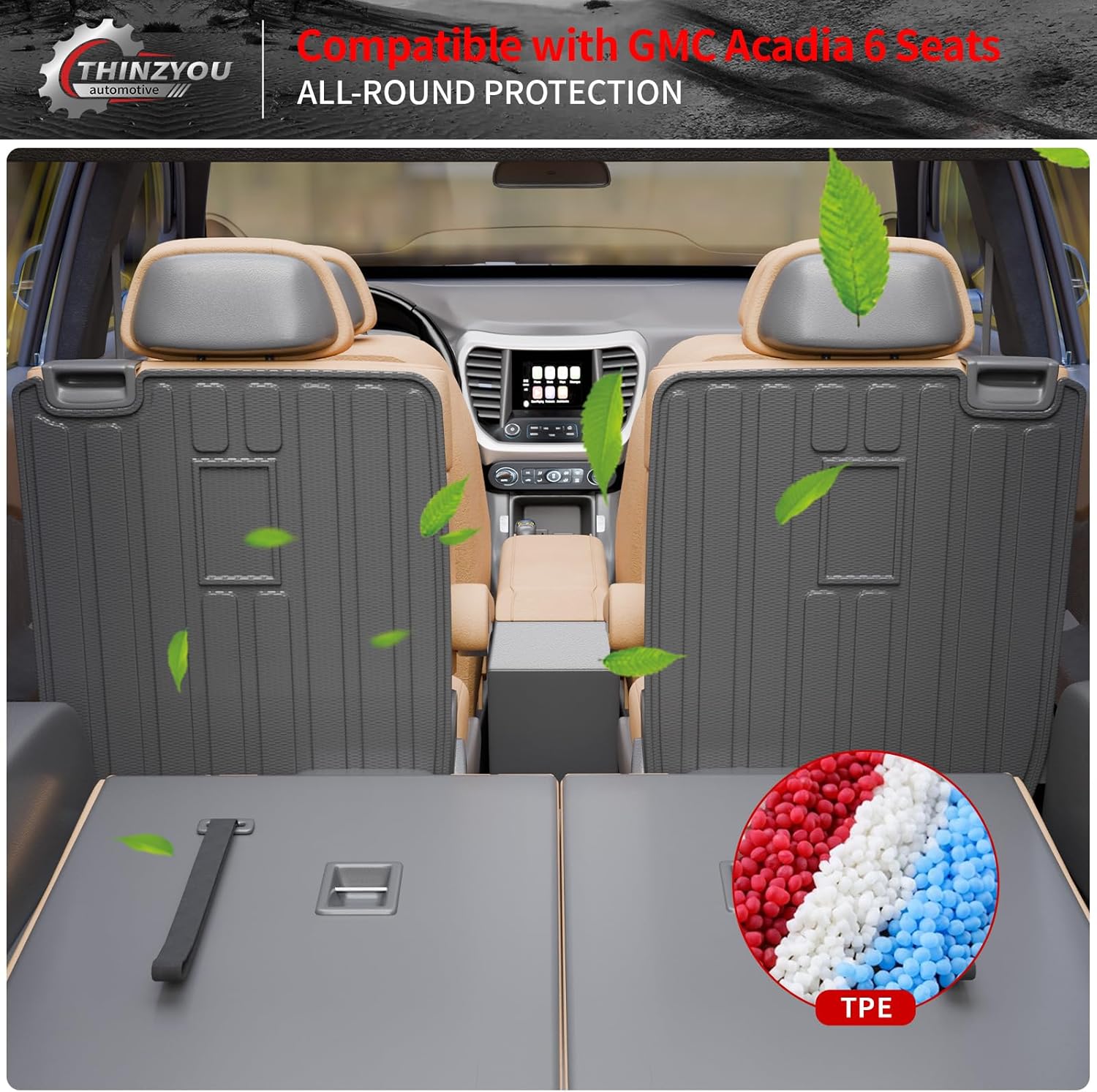 Kick Mats Compatible with 2017-2023 GMC Acadia 6 Seats Cargo Mat Cargo Liner Trunk Liner Trunk Mat Back Seat Cover Protector TPE All Weather 2022 Acadia Accessories (2nd Row Backrest Mats)