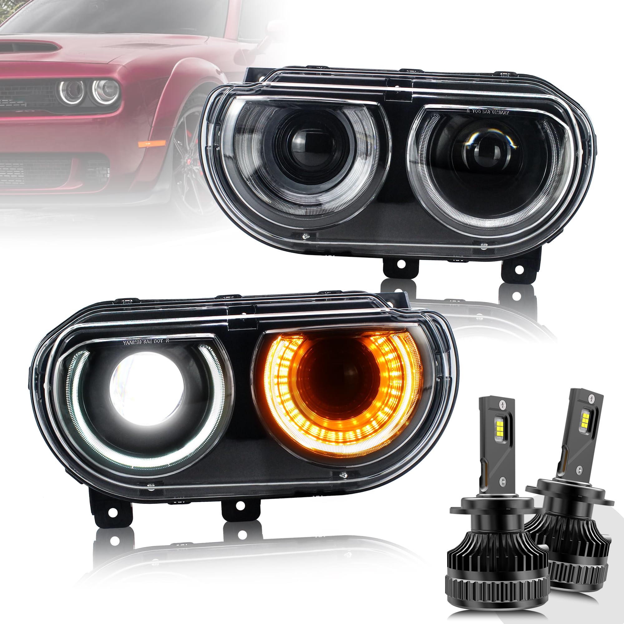 CHALLENGER LEDライト Amazon.com: VLAND LED Projector Headlights & D2S LED Bulb For
