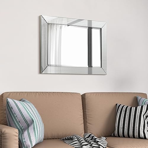 Miniatura 7 de Empire Art Direct Espejo de pared biselado de 24 x 36 pulgadas, panel de prisma cubierto con marco de madera maciza, espejo rectangular montado en