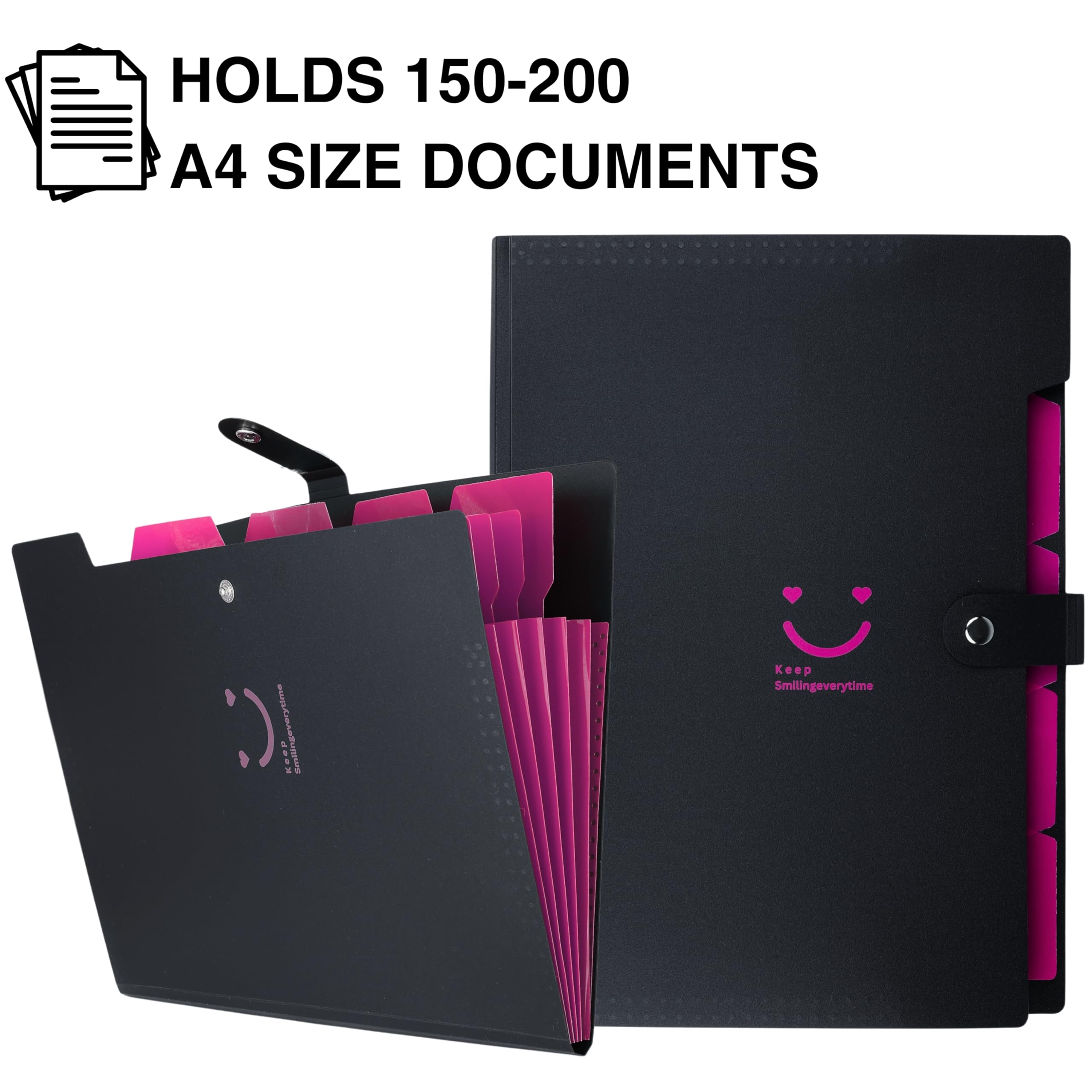 SPS Cartella portadocumenti espandibile con 5 tasche, design smile, adatta per documenti formato A4 e lettera, cartelle a fisarmonica, porta documenti per ufficio, scuola e uso domestico, rosa