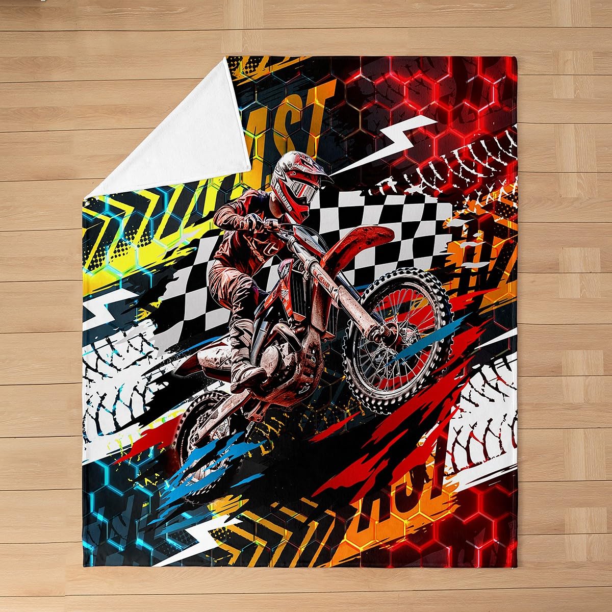 Coperta In Flanella Per Bambini Con Motivo Motocross – 76x101 Cm – Morbida Peluche Per Lettino E Gioco