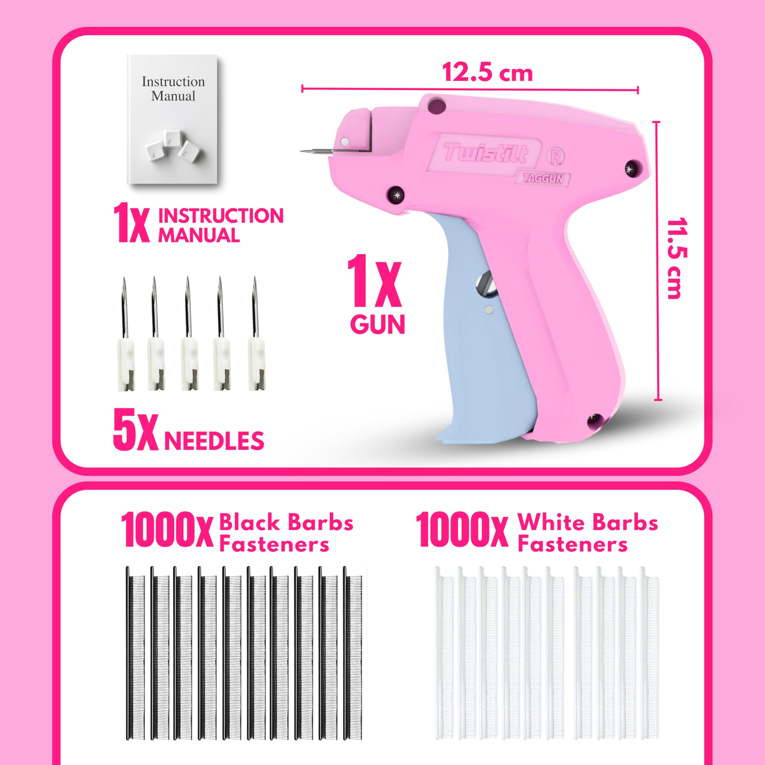 Stitch Gun for Clothes, Handheld Clothing Tag Gun for Quick Clothing Fixes, Tagging Gun Includes 6 Needles, 1000 Black & 1000 White Fasteners (Purple)