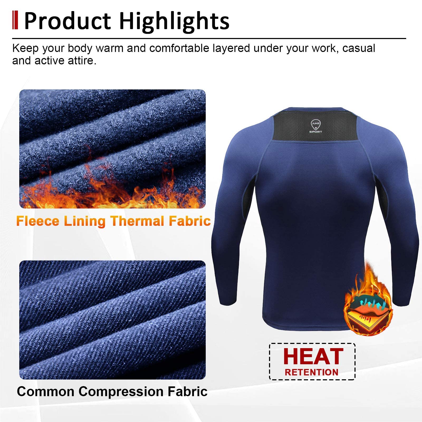 AMZSPORT Camicia a Compressione da Uomo, Maglietta a Maniche Lunghe Cool Dry Layer Fitness Top