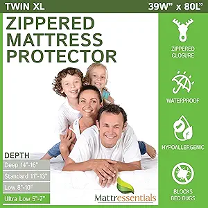 Zippered Twin XL Mattress Protector (5"-7" Depth) - Bed Bug Waterproof Mattress Cover, Premium Quality Hypoallergenic Encasement White