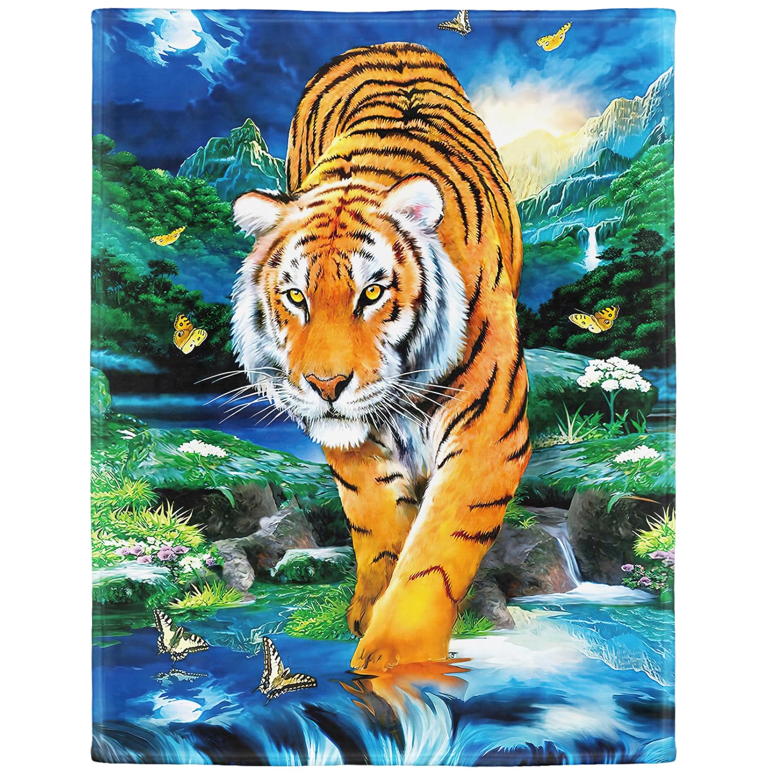 YISUMEI Decke 150x200 cm Kuscheldecken Sanft Flanell Weich Fleecedecke Bettüberwurf Mondschein Tiger