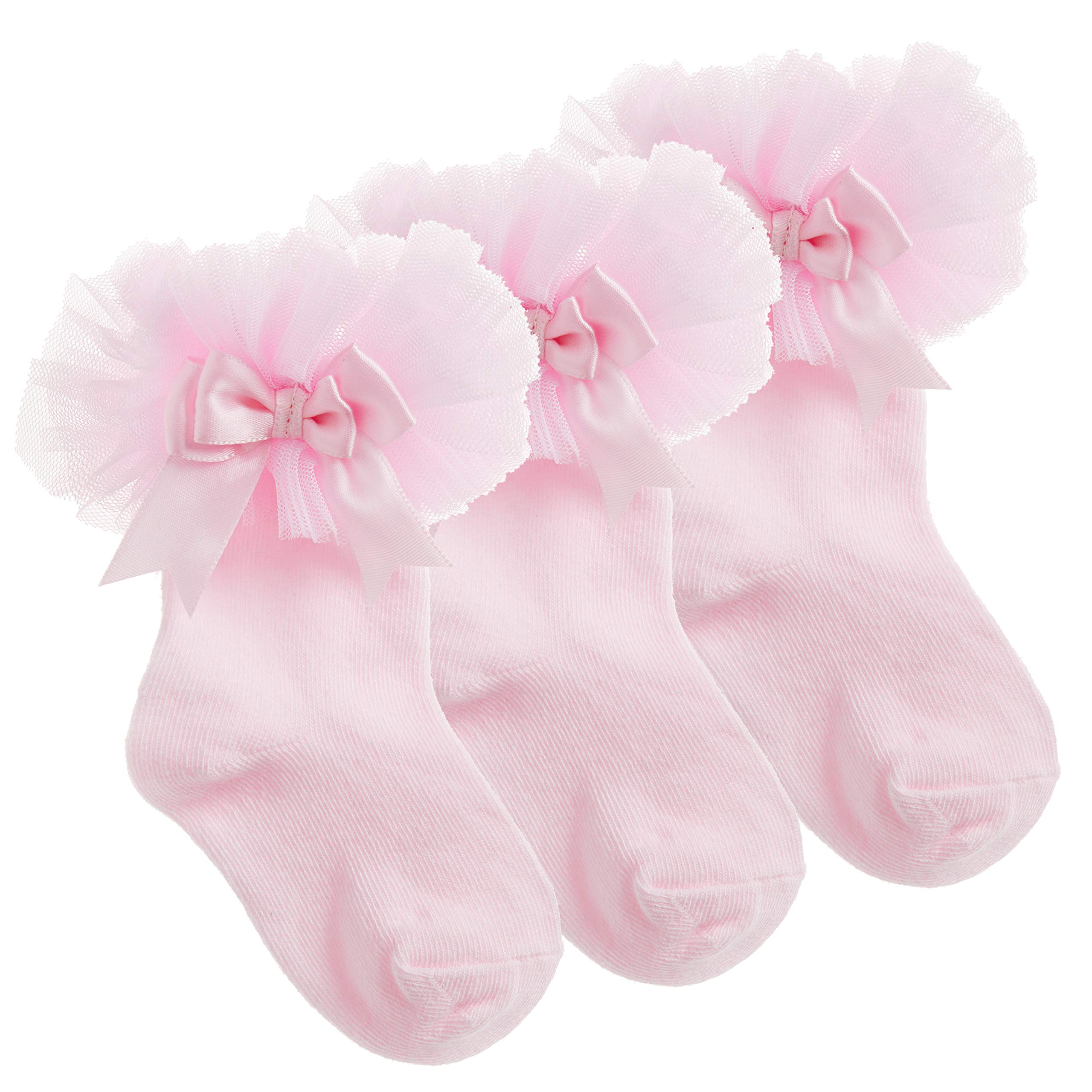 Metzuyan 3 Pairs Baby Girls Tutu Frillly Cotton Rich Socks Pink 0-0