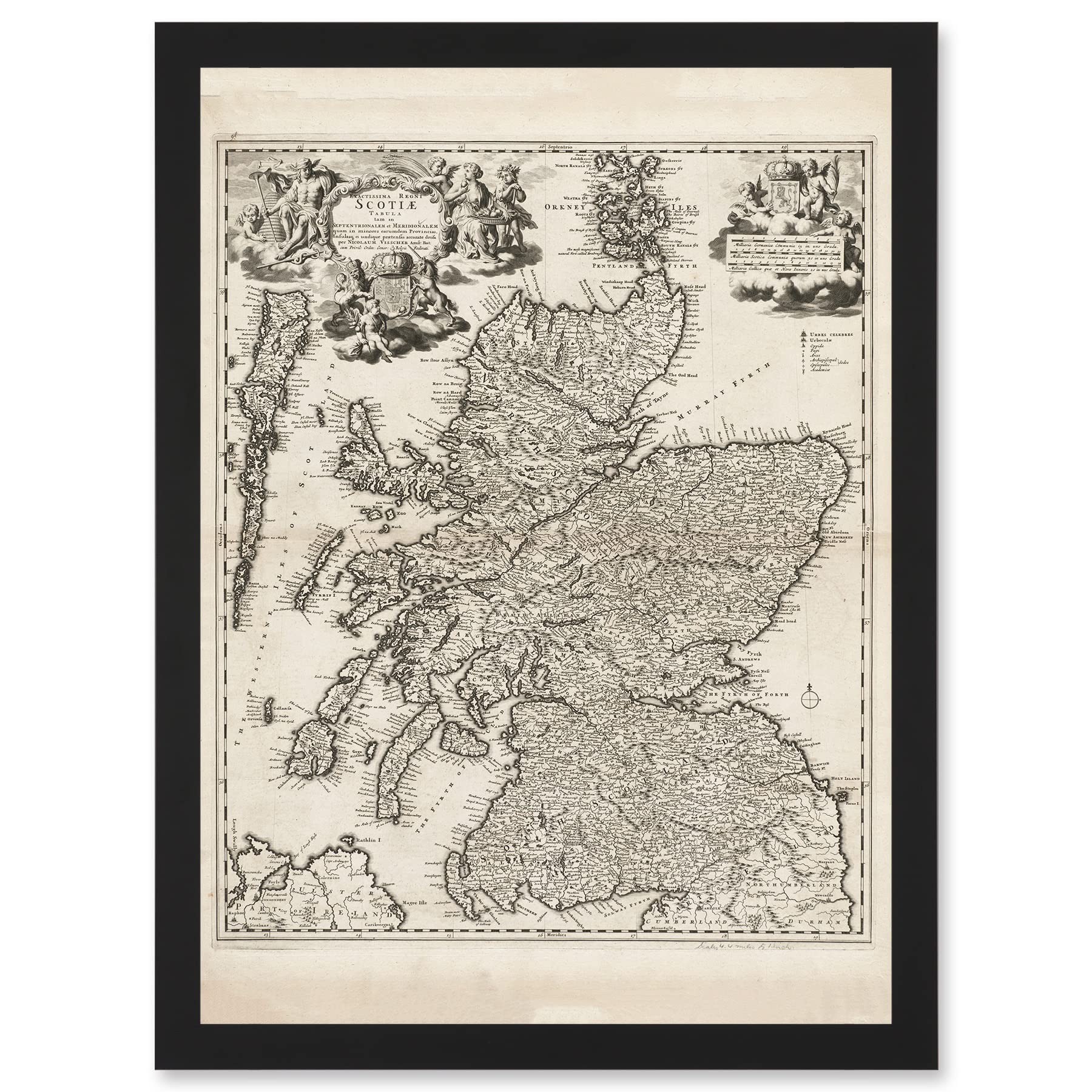 B&Q -  Visscher 1689 Antique Pictorial Map Kingdom Scotland Uk Wall Art PrintA4 Size
