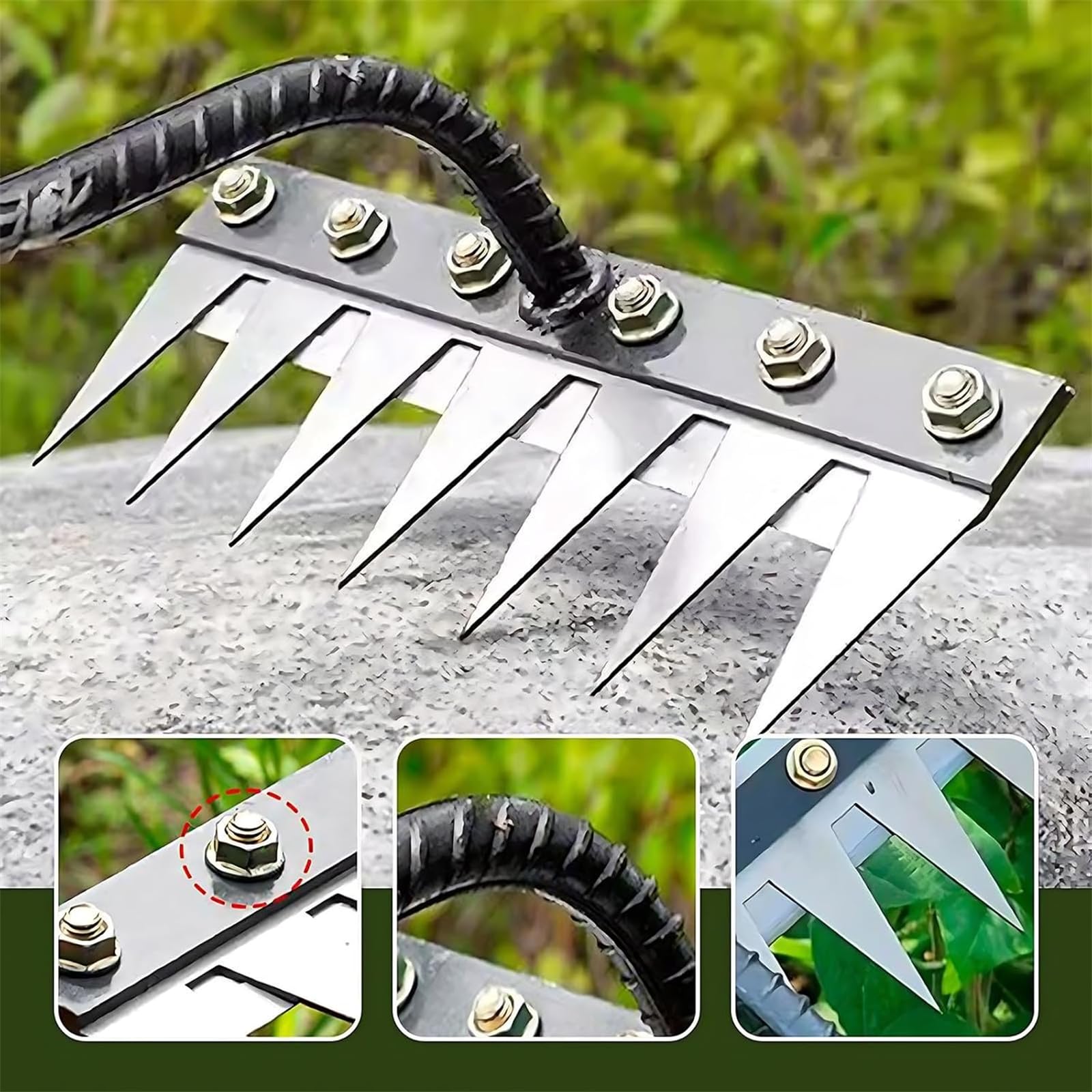 Rastrello da giardino in acciaio al carbonio, rastrello in ferro per giardinaggio e diserbo, denti in acciaio al carbonio, rastrelli per diserbo da giardino, per diserbo da giardino (7 denti)