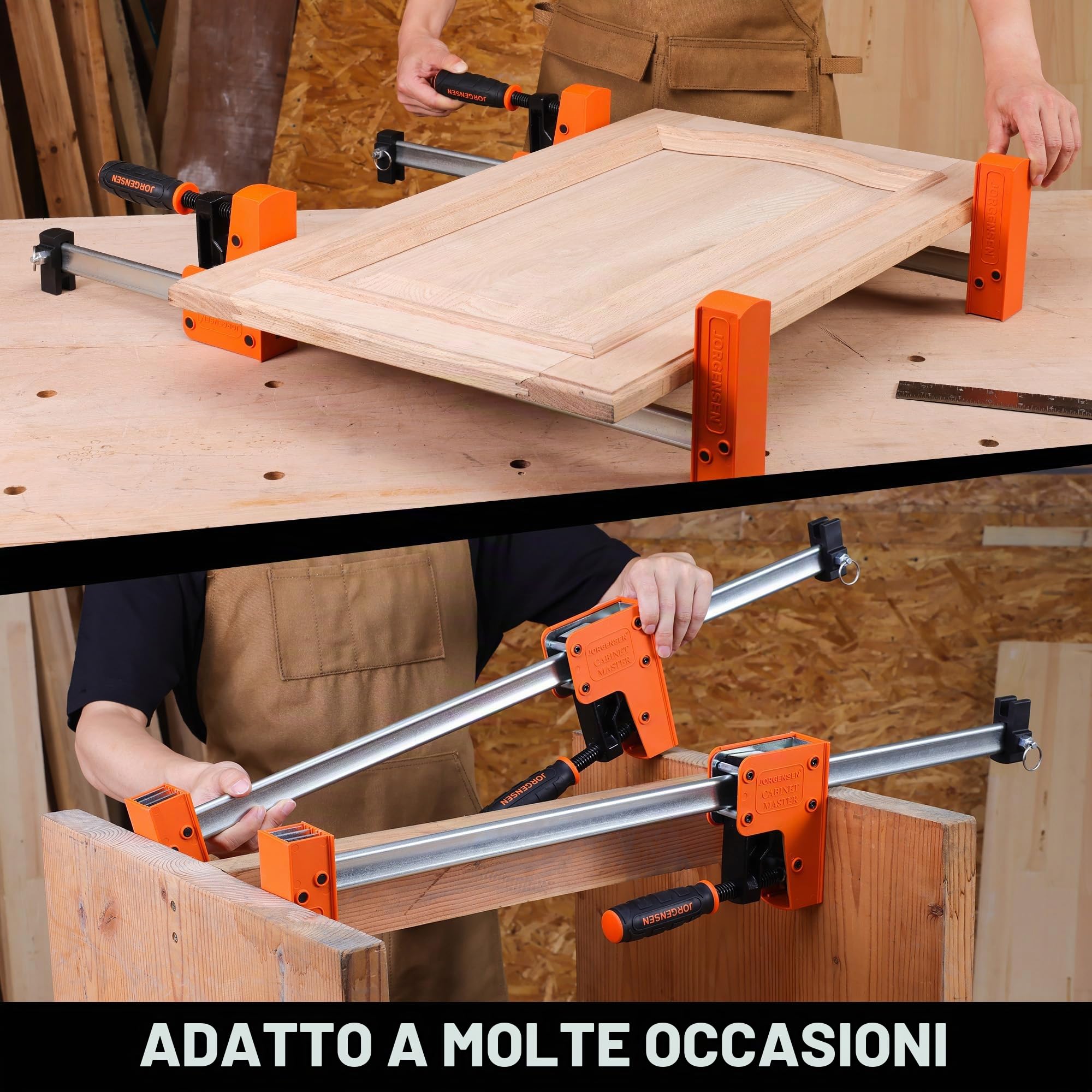 JORGENSEN Profi Morsetti da Falegname 2 Pezzi Serraggio 680 kg, 2-in-1 Set di Morsetti per Legno a sgancio rapido da 600mm, Morsetti a barra Fissaggio del Legno con una Sola Mano