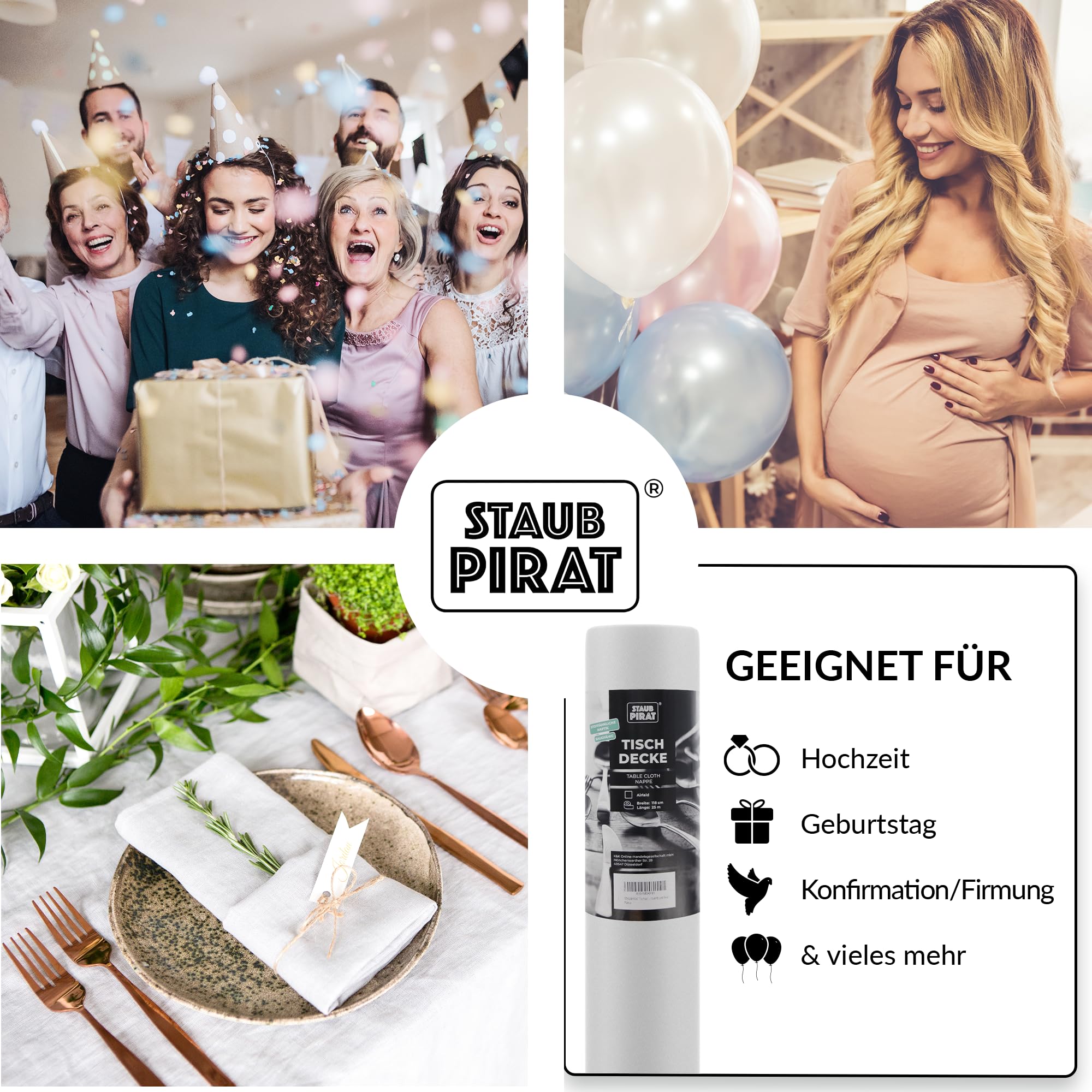 Airlaid Tischdeckenrolle, 118 cm x 25 m, weiß | Gastronomiequalität 65 g je qm, zuschneidbar, easy Dekoration für Feier, Fest, Event, für Weihnachten, Geburtstag, Silvester