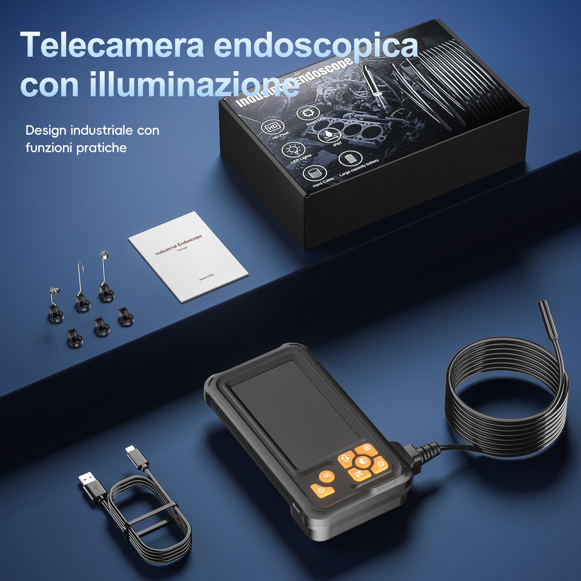 10m Industriale Endoscopio, Telecamera Ispezione Borescope HD 1080P con 8 Luci LED, Strumento Idraulico Impermeabile IP67 per Fognature con Schermo IPS 4.3", Cavo Semi-Rigido per Auto e Idraulica