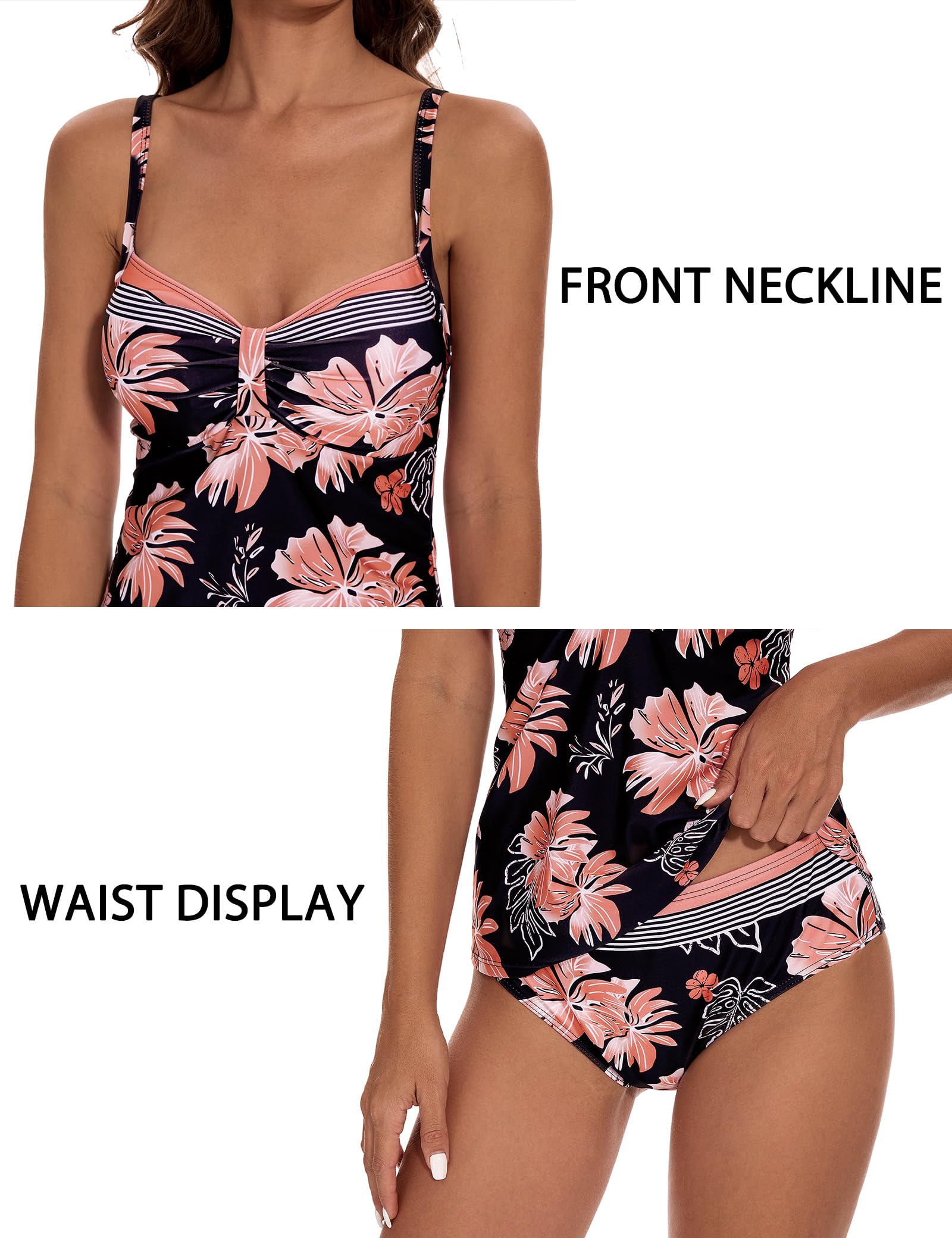 Aottori Maillot de Bain Femme 2 Pièce Tankini Imprimé Rembourré Maillot avec Short Maillots de Bain Push Up Bikini Rayures Rembourré Beachwear
