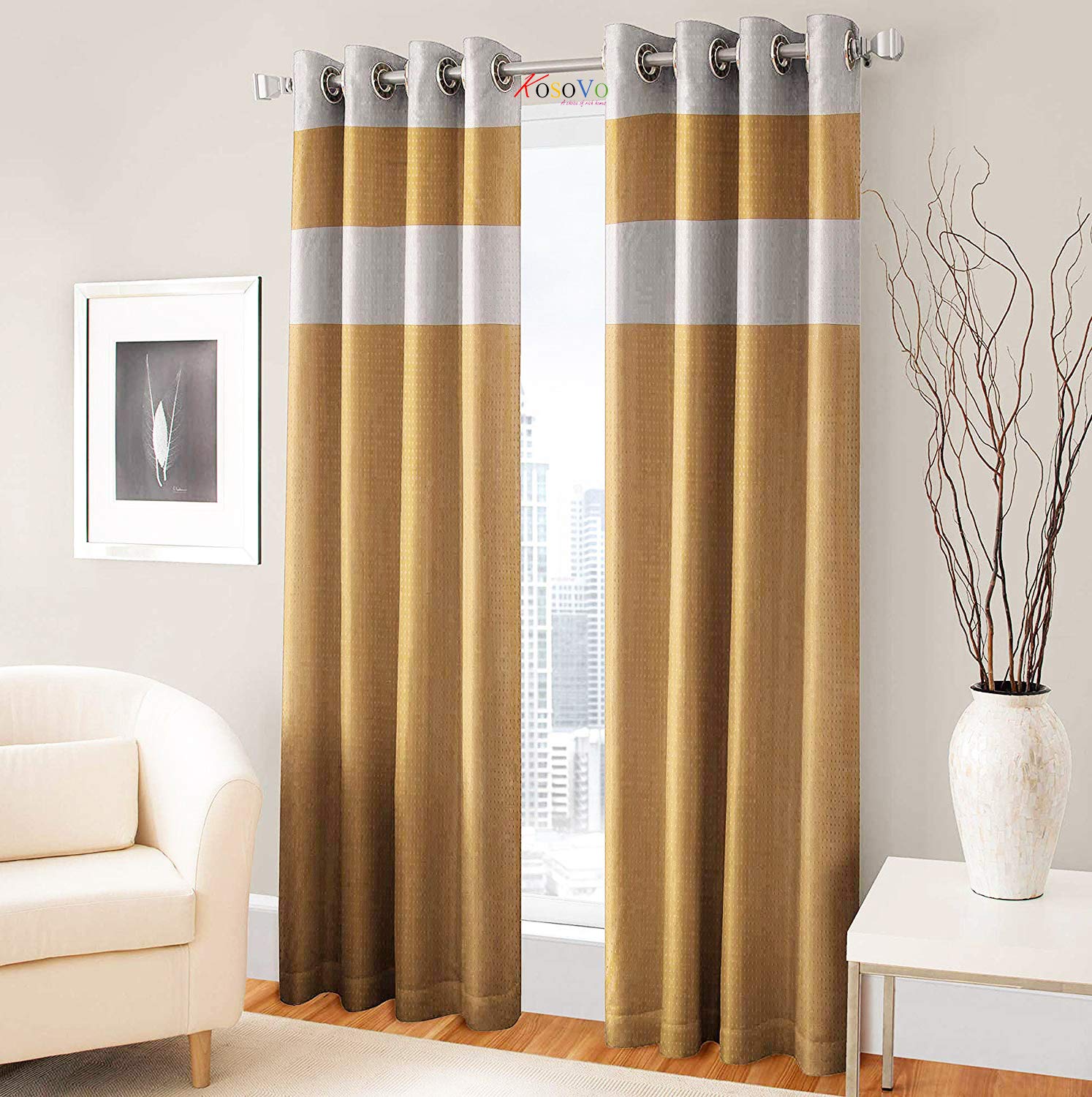 ARMENIA HAGUE Silk Abstract Grommet Long Window Room Darkening Curtain (Gold, 4 X 6 ft) - Pack of 2 (B083TK13BB) Amazon Price History, Amazon Price Tracker
