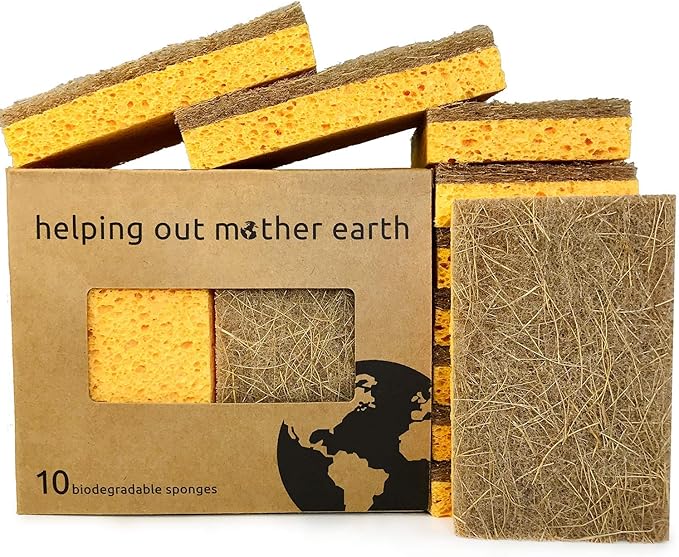 Natural Sponge 10 Pack - Eco Friendly Kitchen Sponge for Sustainable Living | Biodegradable Plant Based Cleaning Dish Sponge
