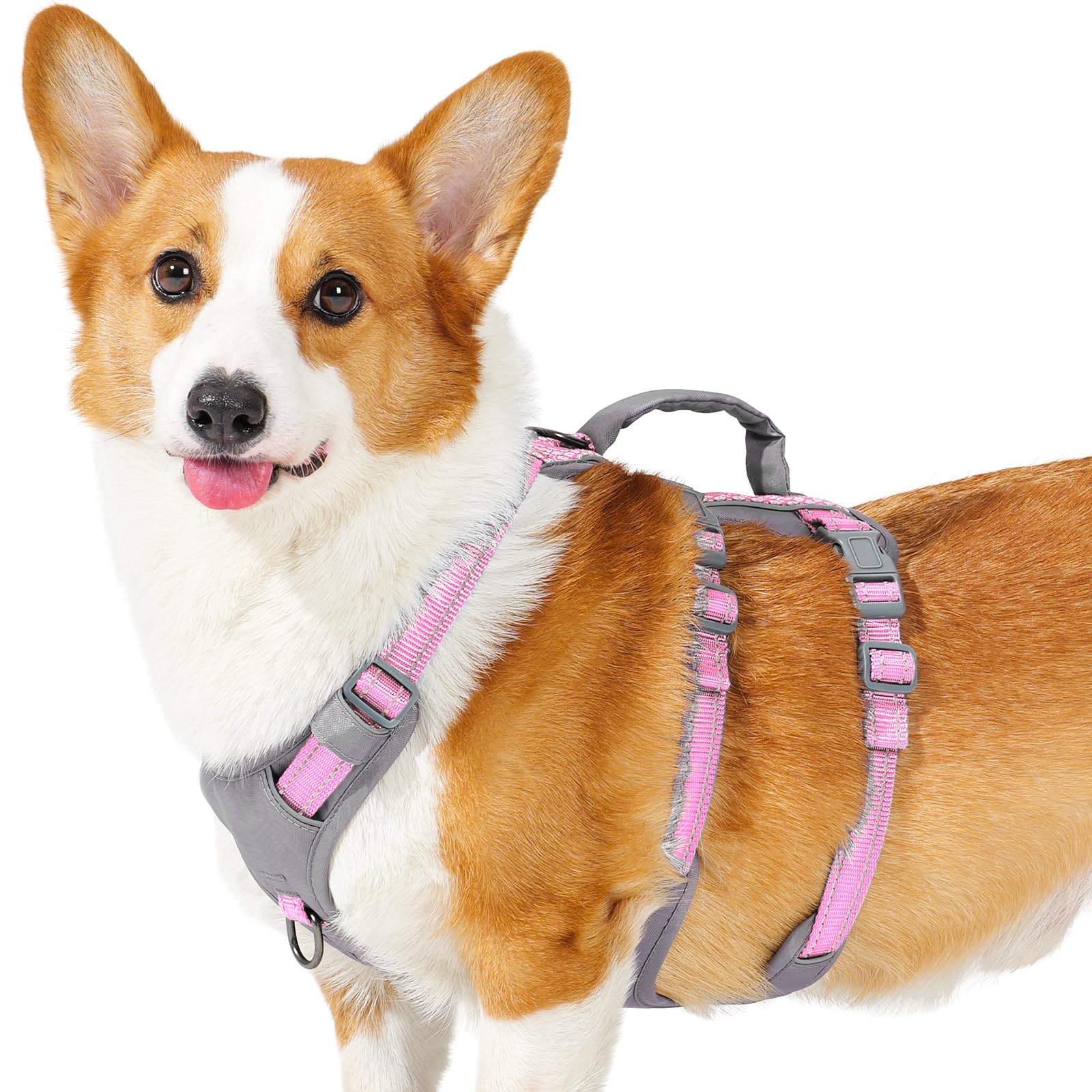 Huntboo Reflective Dog Harness with Handle, Escape Proof, No Slip, Breathable, Lightweight, Adjustable Lift Harness for Small, Medium, and Large Dogs Walking, Training, and Running Gear(Light Pink,M)