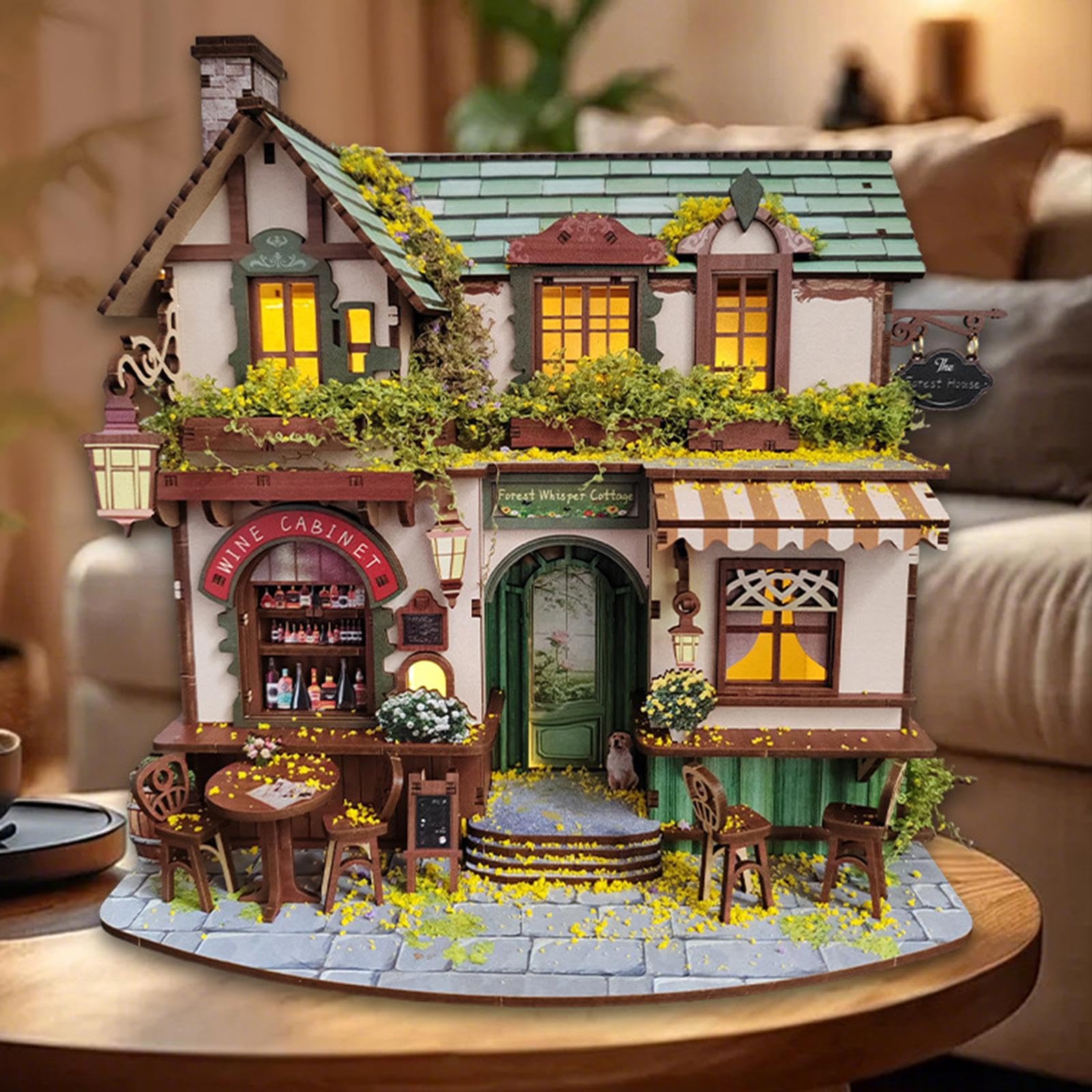 harayaa Kit Fai da Te in Miniatura per Case delle Bambole con Accessori, Decorazioni Creative per la casa con luci, casa delle Bambole Fatta a Mano per