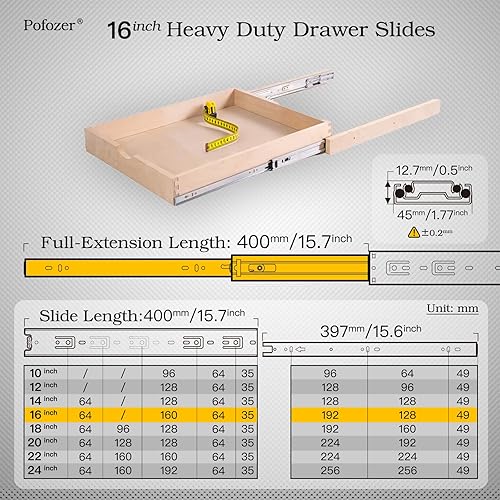 Miniatura 5 de Juego de diapositivas de cajón de extensión completa silenciosa de precisión de 16 pulgadas, 2 pares (4 piezas)