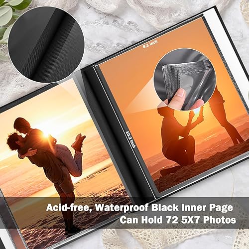 Miniatura 5 de Álbum de fotos pequeño de 5 x 7 con capacidad para 72 fotos, paquete de 2 unidades, álbum de fotos de 5 x 7 pulgadas, cubierta de cuero con ventana