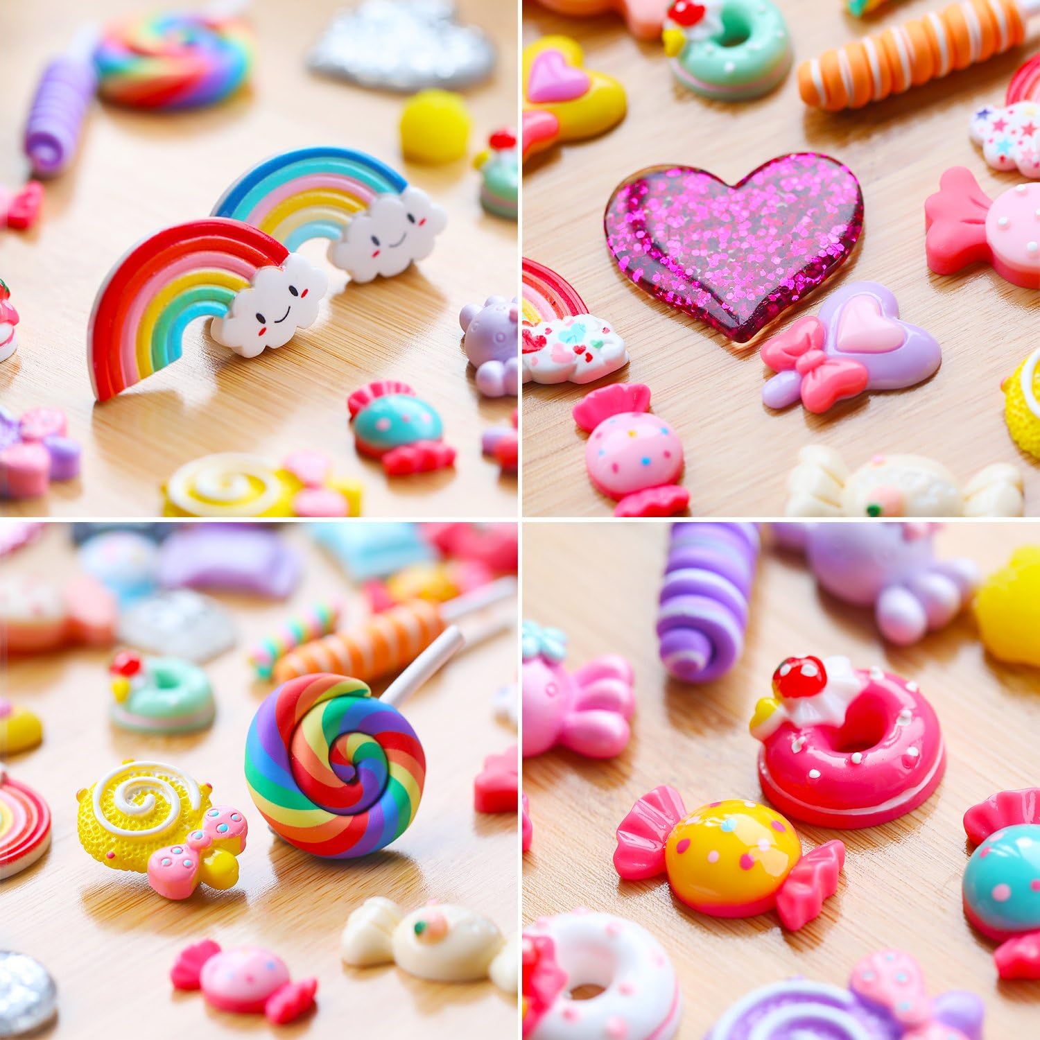 BBTO 100 Pieces Slime Charms Mixed Candy Sweets Resin Flatback Slime Beads Making Supplies for DIY Scrapbooking Crafts (Color 1)