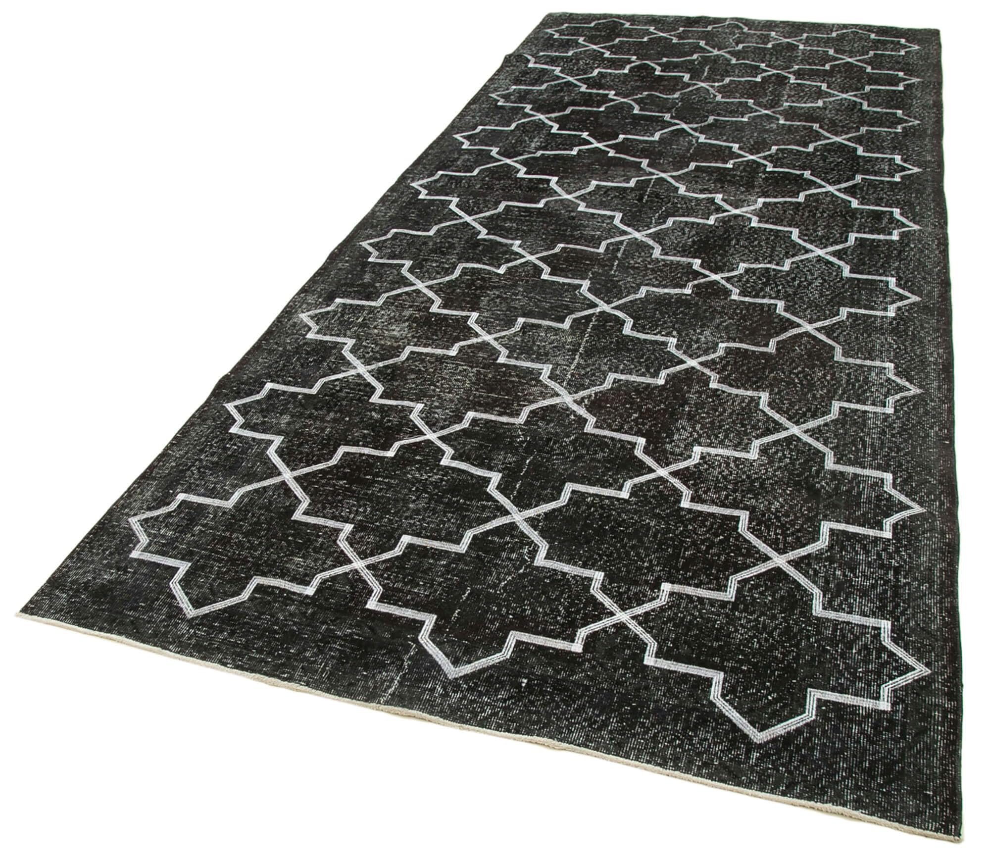 50 x 124 - 152 x 376 Cm Geometric Carpet Black Geometric Bohemian Wool Cotton Handmade Handknotted Vintage