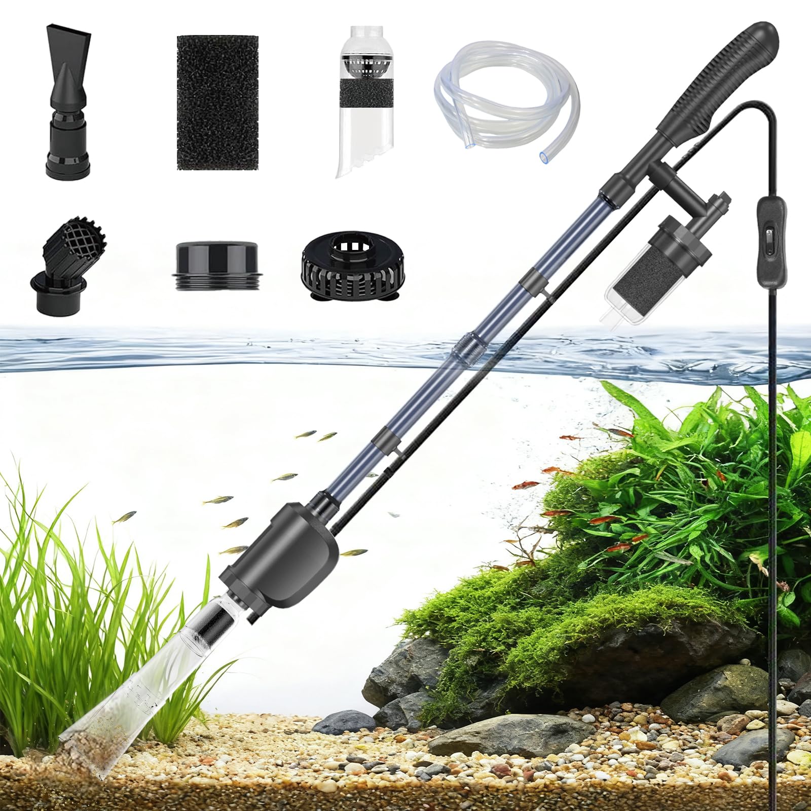 Photo 1 of SYSENCIAGA Electric Aquarium Gravel Cleaner with Strong Suction, Adjustable Water Flow, Auto Water Change & Sand Wash & Algae Remover, Low Water Level, 1.5m Hose & Telescopic Tube (36W, 580GPH)