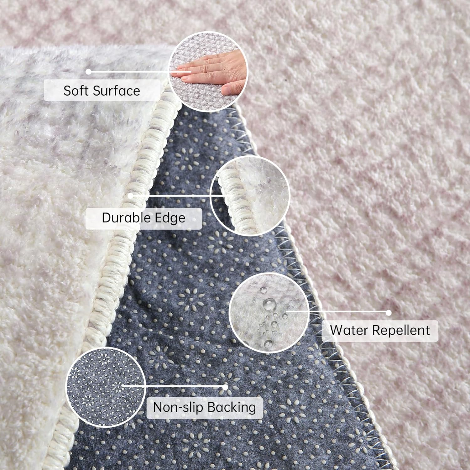 Modern Rug for Living Room, Bedroom & Corridor - Soft, Non-Slip, Washable Abstract Carpet (Grey/Pink, 5' 3" x 6' 6")