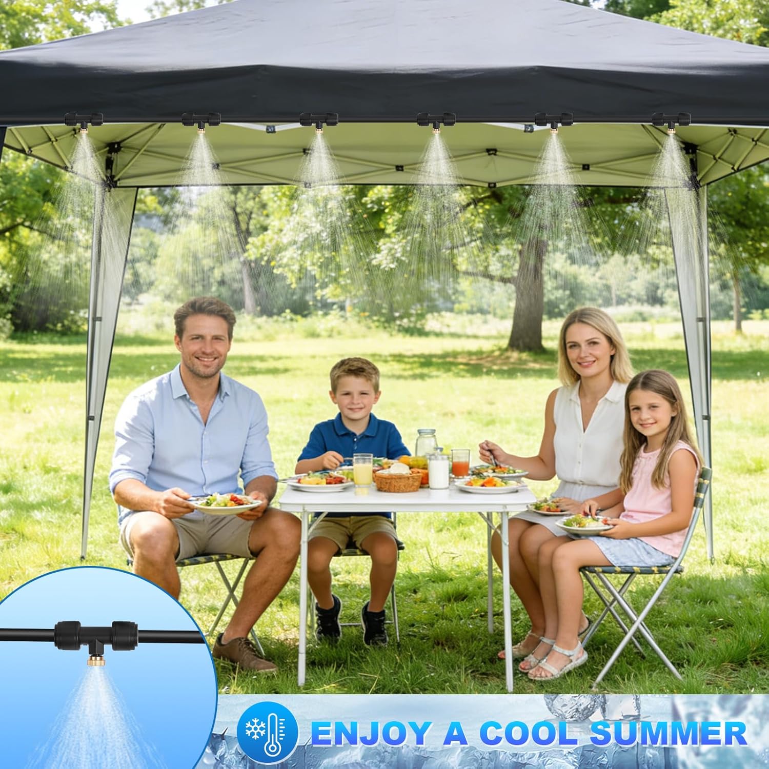 50ft/15M Misters for Outside Patio with Water Filter Misting Systems Pre-Assembled 15 Brass Mist Nozzles, Installation-Free Outdoor Misting Cooling System for Garden Waterpark Greenhouse