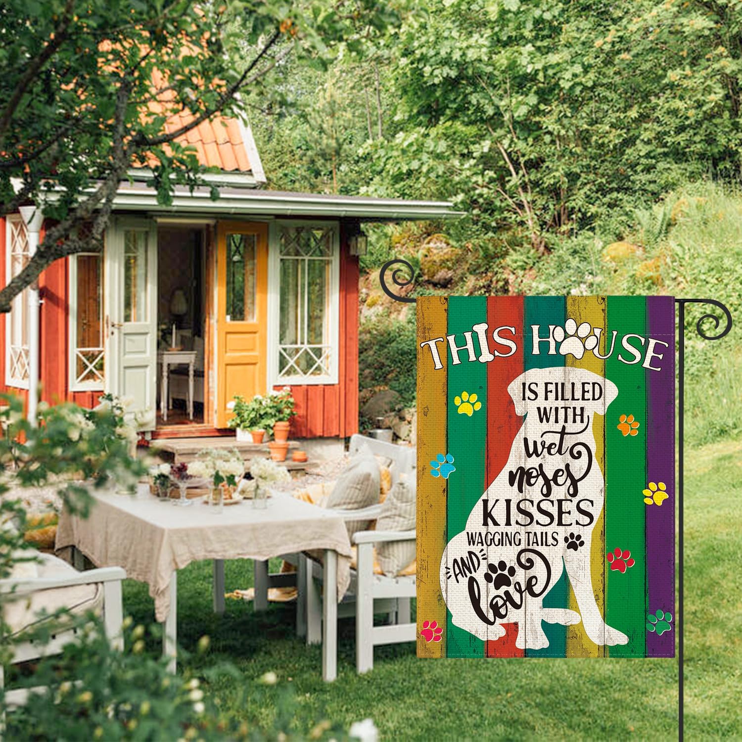 AVOIN colorlife Pawprints Pet Dogs Garden Flag 12x18 Inch Double Sided Outside, Burlap Farmhouse Wood Textures Yard Outdoor Decoration - Image 2