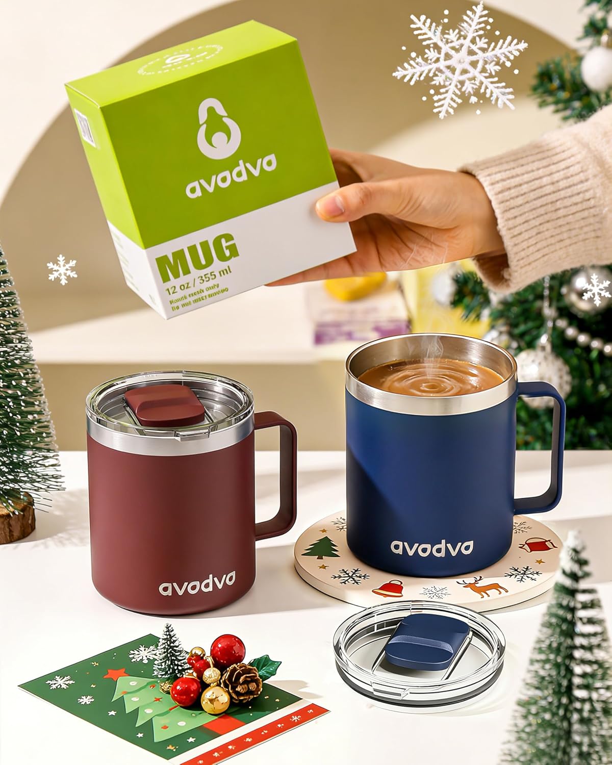 12oz Insulated Coffee Mug with Lid – Includes Two Lids, Stainless Steel Coffee Travel Mug with Handle, Double Wall Vacuum Insulated Camping Mug for Home, Office & Outdoor, Periwinkle Purple - Image 7