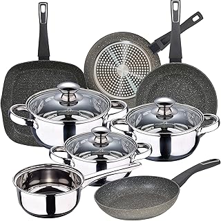 Batterie de cuisine 7 pièces SAN IGNACIO Faro en acier inoxydable avec set poêles (20/24/28 cm) et rôtissoire 28 x 28 cm BERGNER Mercury en aluminium forgé