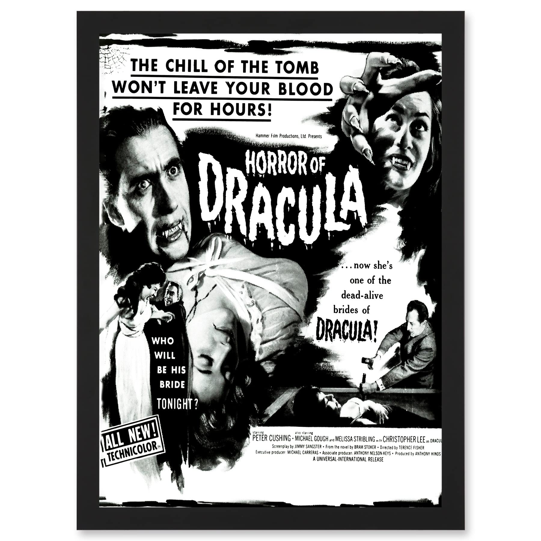 Artery8 Vintage Movie Film Horror Dracula Cushing Vampire USA A4 Artwork Framed Wall Art Print