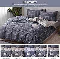 Vista 6 de SAPHREAS Juego de funda de edredón de algodón, tamaño King, a cuadros color gris oscuro y gris, geométrico, 3 piezas, 1 funda de edredón y 2 fundas