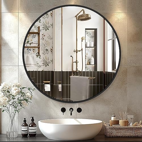 Miniatura 96 de Espejo de baño para pared, 30 x 20 pulgadas, espejo ovalado dorado para dormitorio, entrada, baño, espejo de tocador con marco de metal