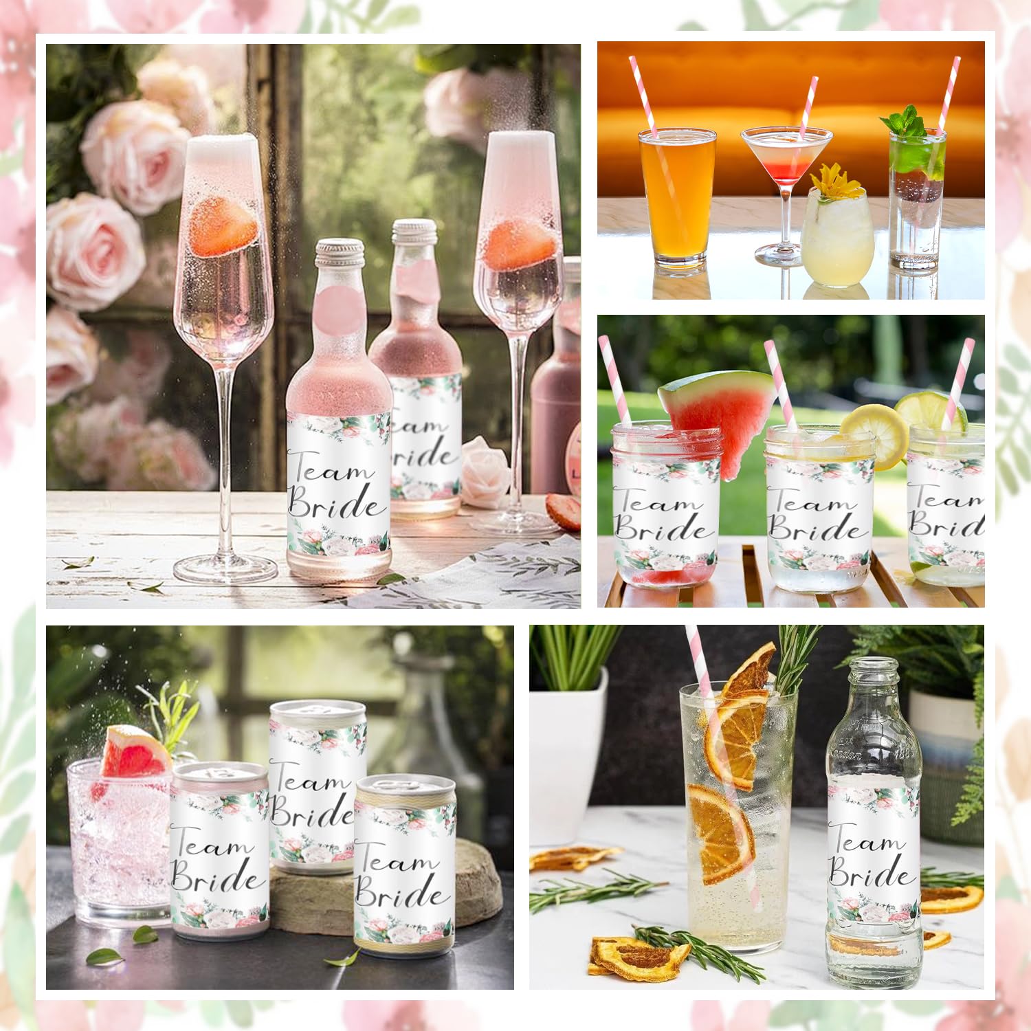 Etiquetas Personalizadas para Botella de Agua 40 Piezas Boda con Pajitas Papel