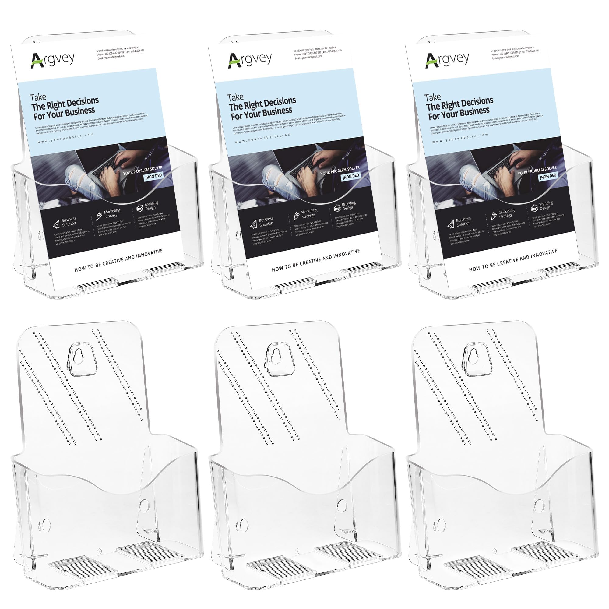 Photo 1 of Argvey Acrylic Brochure Holder 6 x 8 Inch, Clear Slant Back Display Stand for 5.5 x 8.5 & 5 x 7 Inch Flyers, Pamphlets, Table Signs – Plastic Paper Holder for Office, Home, Store, 6 Pack
