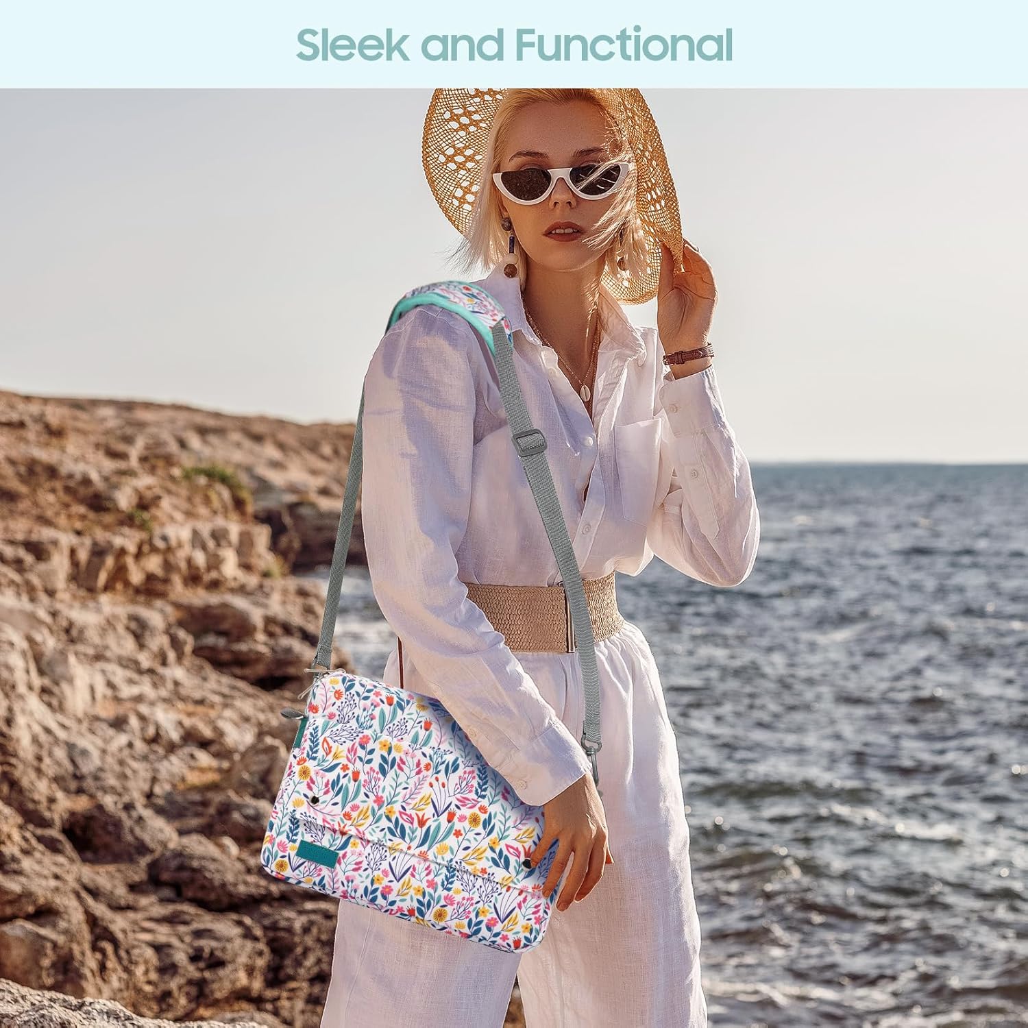 TiMOVO 9-11 Inch Tablet Sleeve Bag with Shoulder Strap Fits iPad 11-inch A16 2025, iPad 10th Gen. 10.9", iPad Gen. 10.2", iPad Air 11/5th/4th Gen. 10.9", Galaxy Tab A9 Plus 11", Flowers - Image 7