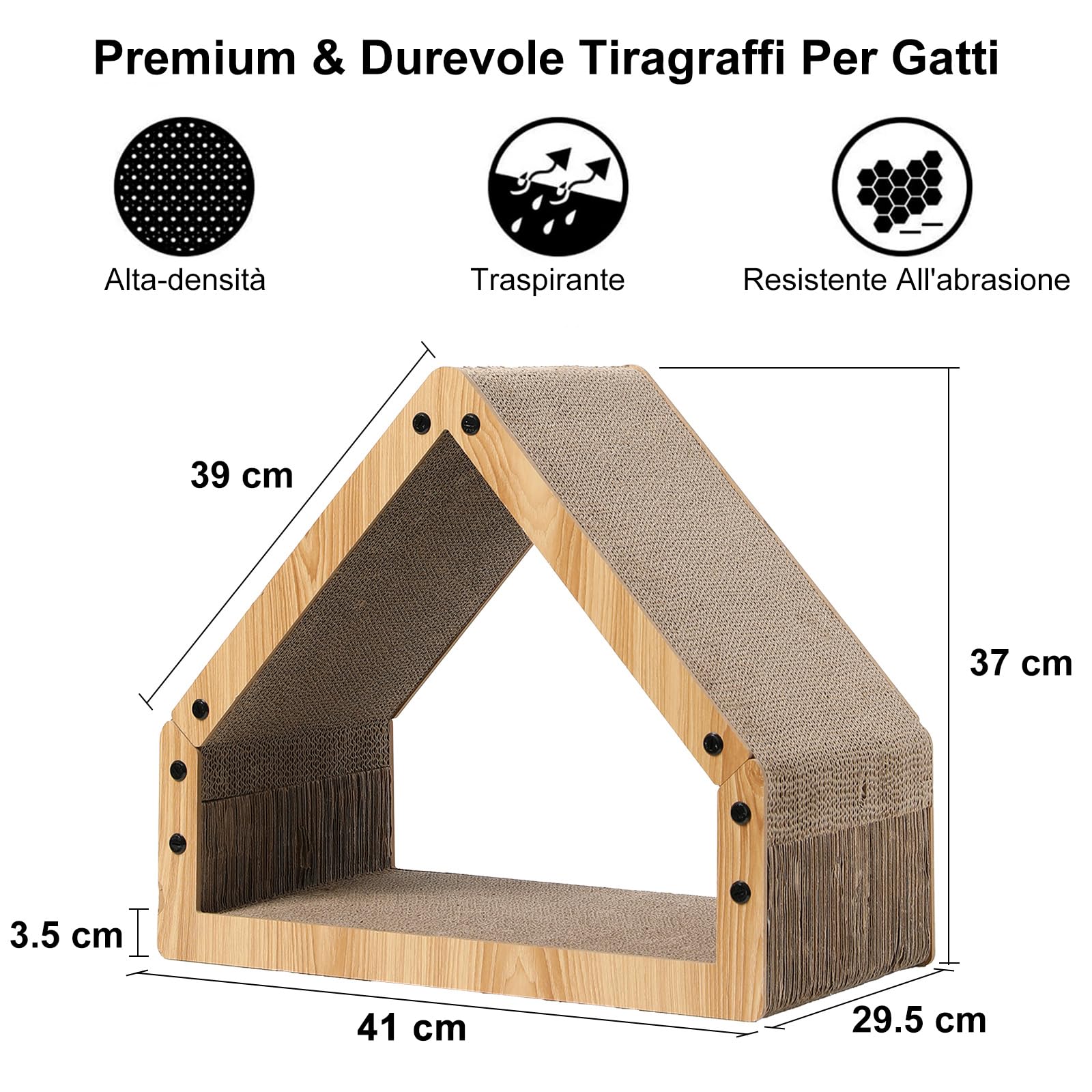 FUKUMARU Tiragraffi Per Gatti, Tiragraffi A Forma Di Casa Extra Lungo 41 cm Per Gatti, Tiragraffi In Cartone,Lettino Giardino,Carico Massima Di 10 KG, Grande,Divertente.