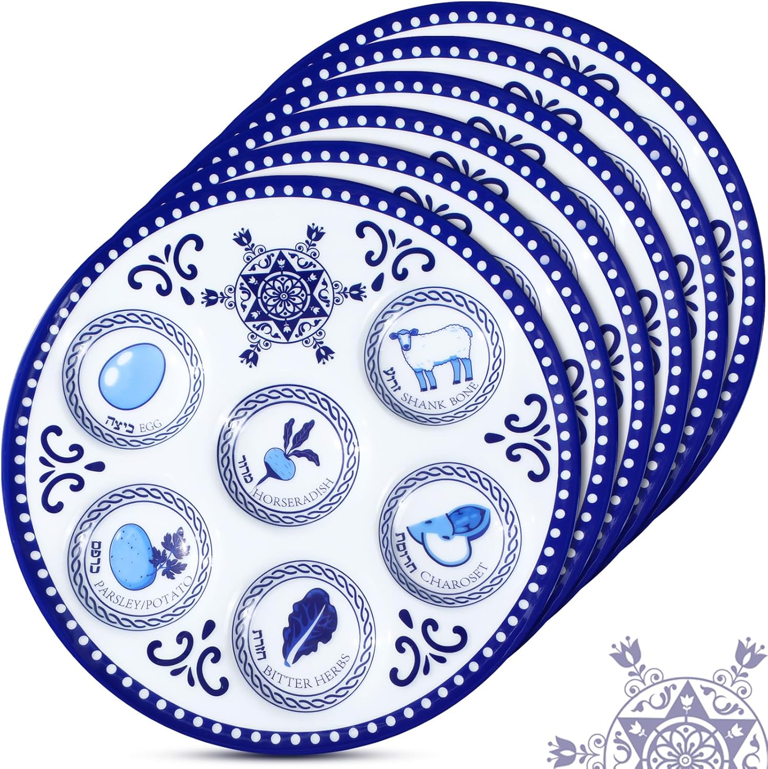 Jingmore 18 Pack Passover Decoration Plastic Plates Pesach Plate Passover Seder Dish for Pesach Feast Party Favors 10 Inch (Blue Renaissance)