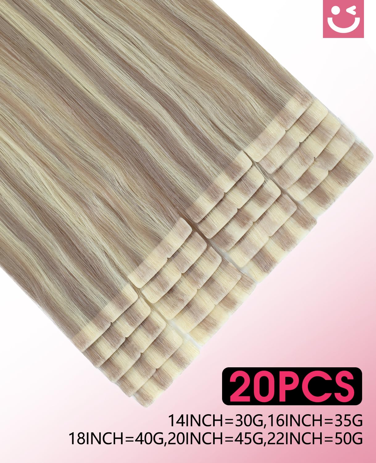 Youngsmile Injection Tape in Hair Extensions Human Hair #18P613 Ash Blonde with Bleach Blonde Real Human Hair 20pcs 30g 14 Inch Injected Tape in Hair Extensions Seamless Tape ins (#18P613,14'')