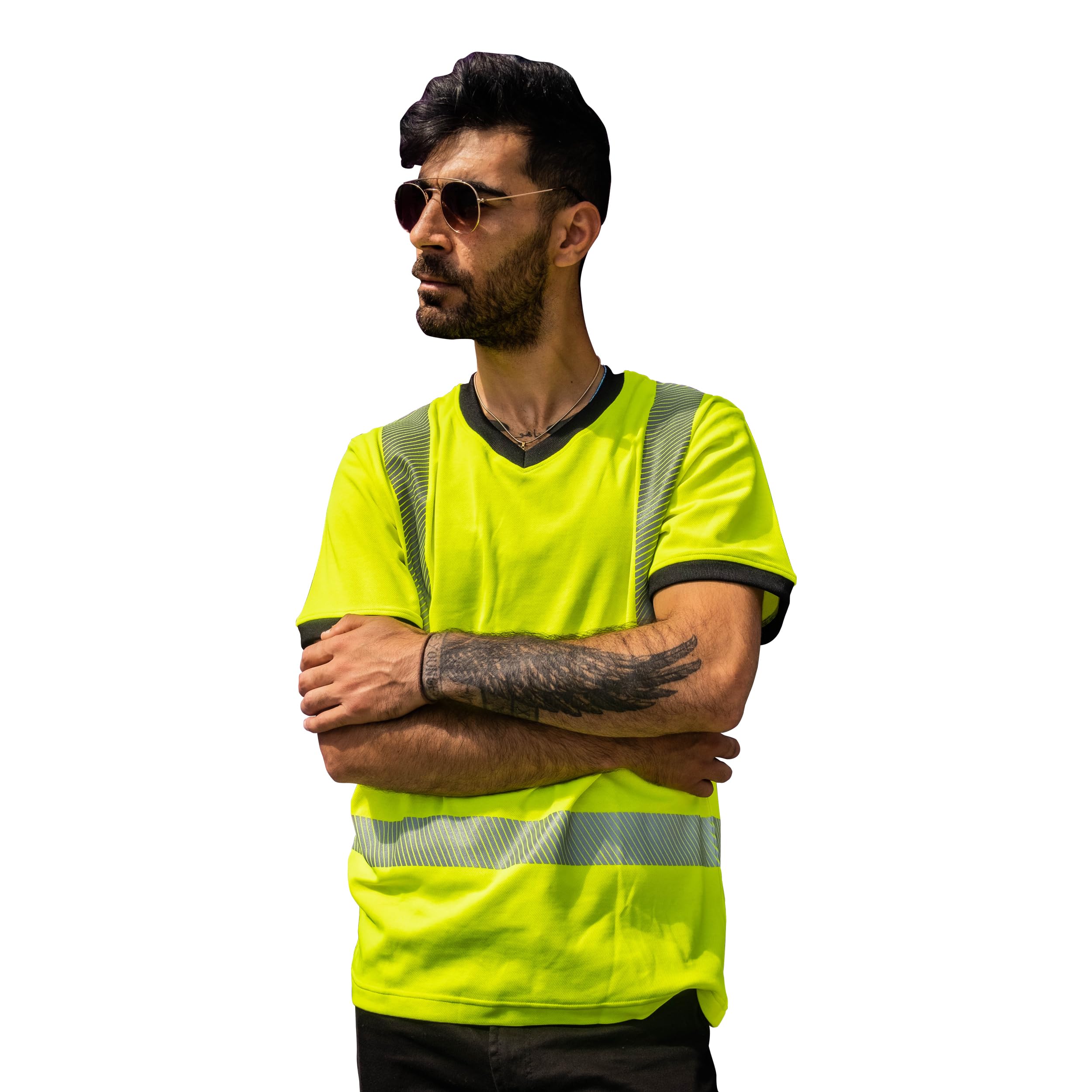 Chemise d'avertissement réfléchissante - Chemise Haute visibilité - T-Shirt de sécurité - Chemise de Travail - Chemise Haute visibilité pour Hommes - T-Shirt de Travail - Jaune/Noir - L