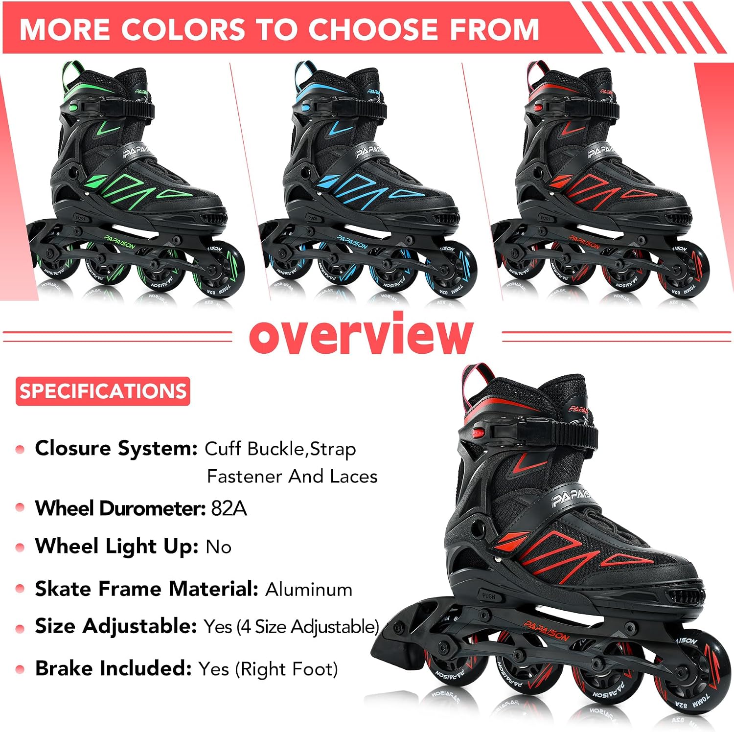 PAPAISON Boys Inline Skates Ages 5-8 8-12, Adjustable Size Beginner Roller Skates Blades for Kids Youth