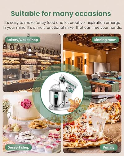 Miniatura 7 de Huanyu Mezclador de pie comercial 10QT 500W Licuadora de masa eléctrica con tazón de acero inoxidable 3 en 1 Multifuncional Máquina mezcladora de