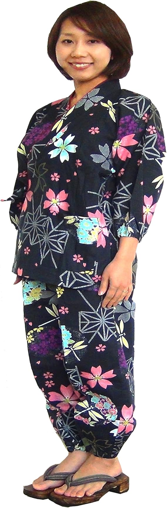 Amazon かわいい浴衣柄 婦人作務衣 M L 142 1908 浴衣 通販