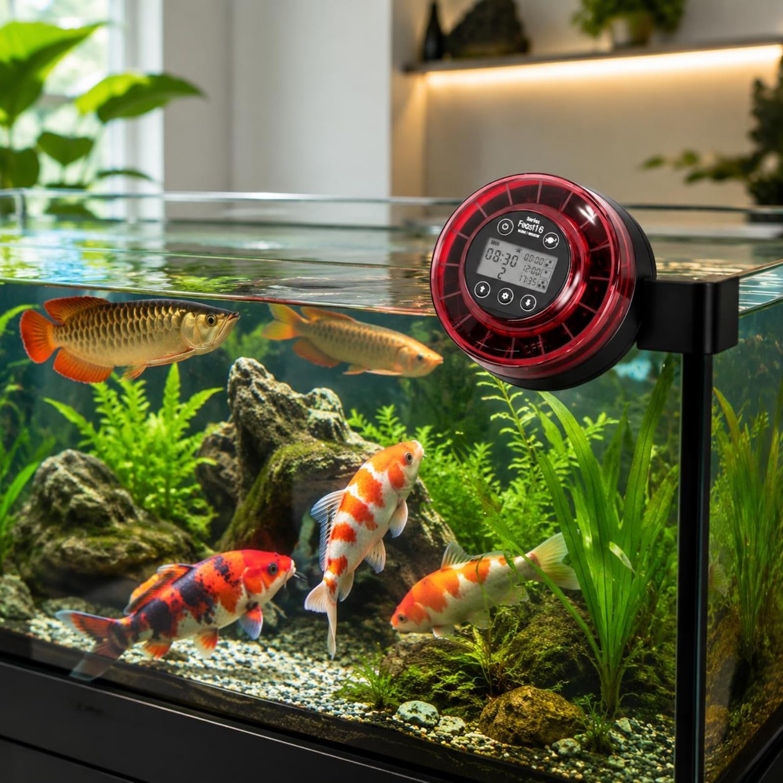 Aquatic Timer Dispenser Mangime Acquario Automatico Distributore Cibo Pesci Tartarughe Digitale Programmabile Porzioni Regolabili Uscita, Modello A Batteria - Nero